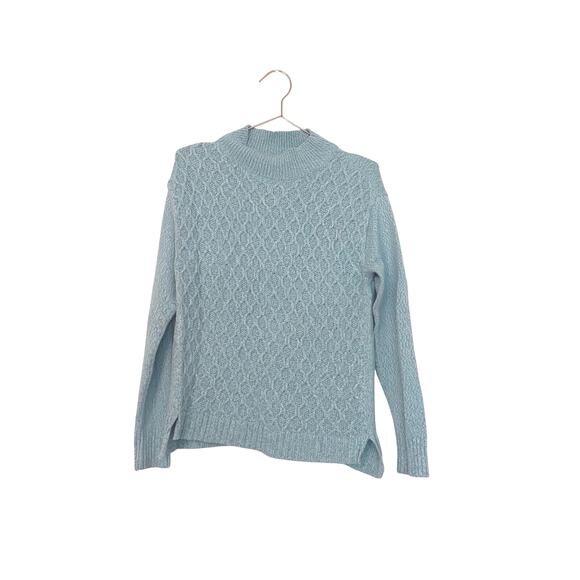 Talbots honeycomb high low mock neck sweater blue green size small - Picture 2 of 8